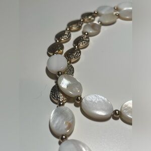 Double Strand Gold and Mother Of Pearl Necklace